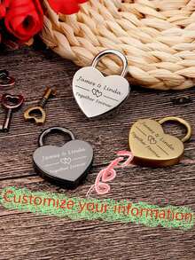 Personalized Metal Love Lock Heart Shaped Mini Padlock, Ideal For Dorm Cabinet, Luggage, Bag - Cute Valentine's Day Gift - Multicolor - View 2