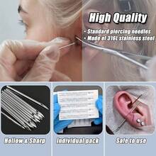 100pcs Piercing Needles Mixed 12G 14G 16G 18G 20G Hollow Needles For All Piercings - 14G+50個 - 查看 3