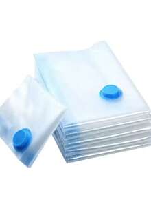 5pcs Vacuum Compression Zipper Storage Bags, Vacuum Compression Bags [Pump Not Included] Suitable For Clothes, Bedding, Closet Storage - Saves 80% Space, Travel Storage Bags (5 Sizes Available) - Blue and White - View 6