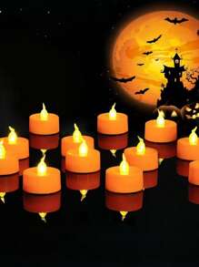 24pcs-Halloween Orange Tea Light Candle, Battery Operated LED Tea Light, Small Jack-O-Lantern With Warm White Bulbs, Flameless, Electric Fake Tea Candle Realistic Halloween, Jack-O-Lantern, Thanksgiving Decoration, Halloween Decoration, Autumn Decoration, Harvest Day Decoration, Room Decoration, Bedroom Decoration - Multicolor - View 1