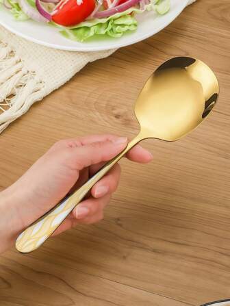 1pc Stainless Steel Mirror Polished Serving Spoon, Large Size Buffet Spoon, Thick Restaurant Grade, Suitable For Kitchen, Cooking, Dining, Christmas Party And Banquets, Dishwasher Friendly,School Supplies