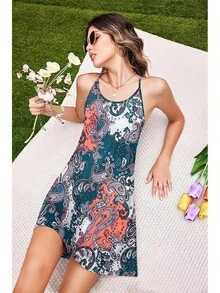 Women's Racerback Sleeveless Nightgown, Sleepwear - Green - View 3