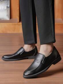 Men's Solid Color Basic Casual Slip-On Loafers, Faux Leather, Comfortable For Commuting, Office, All Season, Anti-Slip & Durable (Suggest Ordering One Size Down)
