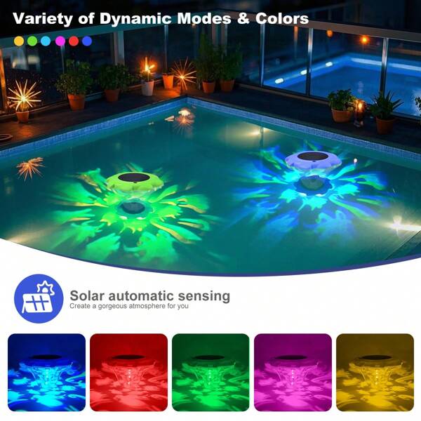 1 paquet Lumière flottante solaire pour piscine aux effets d'éclairage dynamiques multiples, étanche IP68, lumière flottante pour piscine, changement de couleurs LED RVB vers le haut et vers le bas, convient pour les piscines, les spas, les fontaines. Applicable pour Halloween, Noël, Thanksgiving, période de remise des diplômes