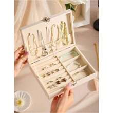 Caja organizadora de joyas, caja de joyas para chicas y mujeres, organizador de aretes con cerradura, de doble capa, estuche para joyas con bandeja extraíble para collares, aretes y anillos