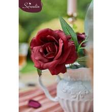 Artificial Pink Flowers, Silk Dusty Pink Fake Flowers For DIY Wedding Bridal Bouquet, Wedding Cake Flowers For Table Centerpieces Birthday Party Baby Shower Home Decoration - 勃根地海軍藍 - 查看 5