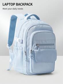 时尚百搭纯色笔记本电脑工作背包，适合 14-15.6 英寸笔记本电脑，男女皆宜，防水校园背包，适合高中大学，25L 大容量旅行单肩包，防水商务通勤背包，多口袋实用背包，青少年笔记本电脑书包，轻便耐用男女通用背包，时尚休闲背包，带衬垫肩带 - 藍色 - 查看 7