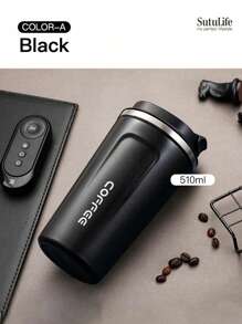 1pc 380ML Reusable Stainless Steel Coffee Cup, Portable Travel Mug, Leak-Proof Insulated Water Bottle For Office & Car Back To School