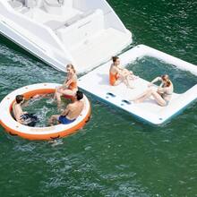 Danolapsi Floating Ring Inflatable Water Hammock,Heavy Duty River Floats Lake Raft,Inflatable Water Hammock Floating Dock Mesh, 10FT/8FT Float Ring Heavy Duty River Floats Lake Raft For Tanning Pool Float Island Platform Pad Mat Party - White - View 3
