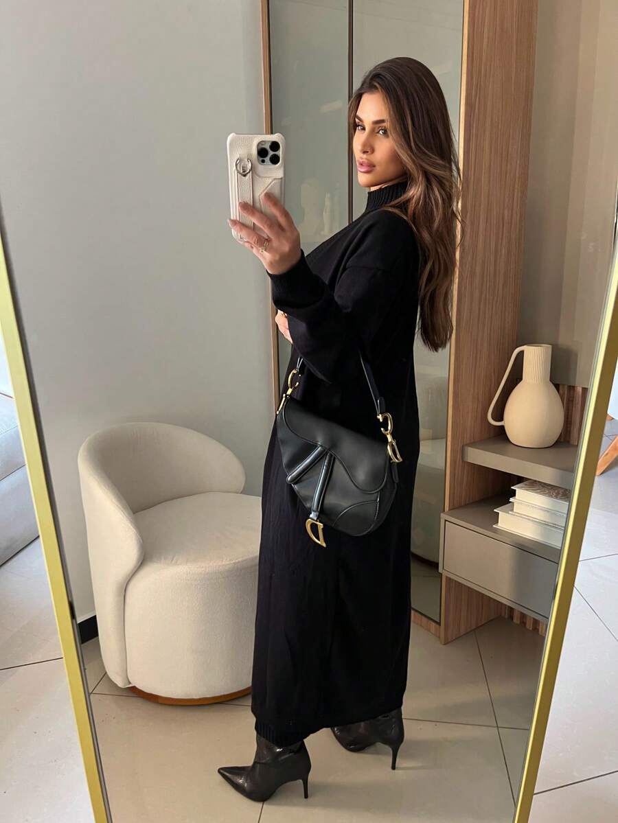 ANASTACIA MAXI CARDIGAN COAT SET + SLEEVELESS RIBBED DRESS IN HIGH QUALITY MODAL AUTUMN AND WINTER - Black - View 1