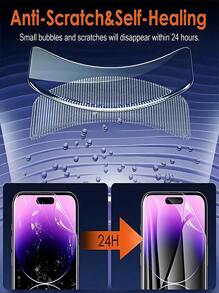 Juego de 4 en 1: 3 piezas de película suave de hidrogel + 1 pieza de protector de lente de cámara de vidrio templado, compatible con iPhone/ Galaxy/ Mi/Redmi//Honor/Magic 6 5 Lite/ y talla grande modelos. Superficie brillante de alta definición, a prueba de explosiones, autoadhesión, alta dureza, diseño con borde redondeado a prueba de polvo. Regalo para cumpleaños, familia, amigos, protector de lente, accesorios para teléfono.