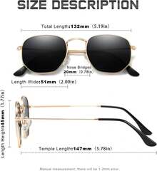 Gafas de sol polarizadas para mujer, gafas de sol de espejo planas hexagonales cuadradas de moda con protección - A33-plata/verde claro - Ver 9
