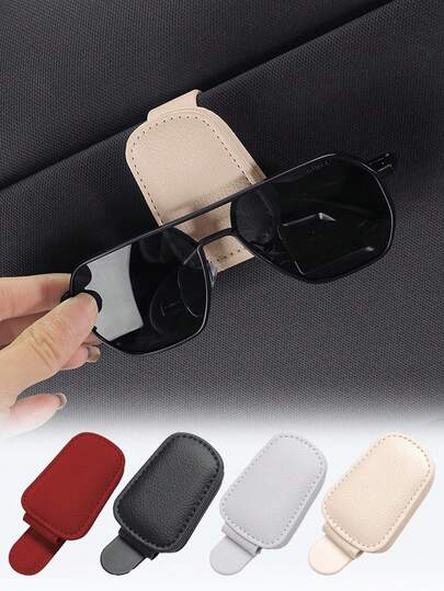 Multi-Function Car Sun Visor Glasses Holder, Leather Car Sunglasses Clip Storage Mount