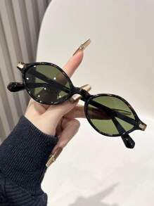 1 Pair Men's Leopard Print Small Frame Cat-Eye Fashion Fashion Glasses, Zinc Alloy, Suitable For Daily Wear