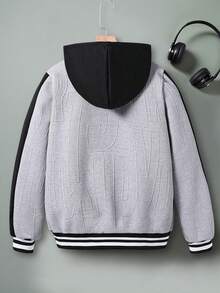 青少年男孩数字印花拼色连帽夹克外套 - 灰色 - 查看 2