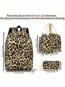 3pcs Personalized Embroidered Leopard Print Backpack Set, Customized Name Embroidery, Large Capacity Minimalist Student Backpack, Lunch Bag & Pencil Case, Lightweight Multi-Function School Bag, Suitable As Gift For Elementary, Middle, High School Students, Family, Friends, Christmas, Easter, New Year, Mother's Day, Women's Day, Valentine's Day, Teacher's Day, Nurse's Day, Birthday