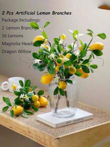 1/2Branches Artificial Plants,Artificial Lemons Branches, 8 Head Faux Lemons With Stem Fake Lemon Themed For Kitchen Decoration Party Spring Summer Decor (Yellow)