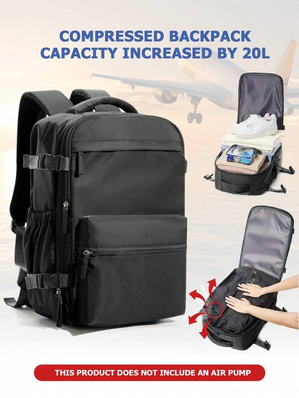 Sac à dos de voyage pour hommes Sac à dos bagage cabine Sac à dos compression fonctionnel et gain d'espace avec des sangles d'épaule en mousse 3D, réglable et antidérapant, léger, nylon durable, pliable, résistant à la décoloration, idéal pour les étudiants et les sorties décontractées