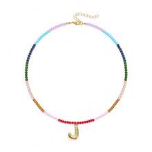 TUANZISP 1pc Women's Colorful Beaded Letter Pendant Necklace, Delicate Unique Design, Sweet Cool Style, Layered Beaded Necklace, Fashion Versatile Casual Jewelry Gift For Women, Birthday, Valentine's Day