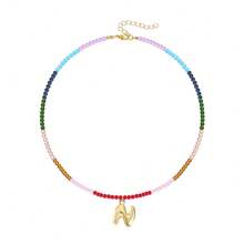 TUANZISP 1pc Women's Colorful Beaded Letter Pendant Necklace, Delicate Unique Design, Sweet Cool Style, Layered Beaded Necklace, Fashion Versatile Casual Jewelry Gift For Women, Birthday, Valentine's Day
