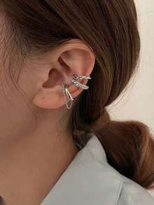 Bộ 3 khuyên tai kẹp cá nhân hóa kiểu cổ điển, dành cho nữ không xỏ lỗ tai, bộ sưu tập khuyên tai tối giản sang trọng. - Tua rua 3 mảnh màu bạc - Xem 2