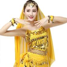 1 par de brazaletes de danza del vientre vibrantes - Accesorios de disfraz de danza coloridos con monedas tintineantes, campanas y patrones florales, perfectos para actuaciones y eventos de danza folclórica, accesorios de danza | Accesorios coloridos | Monedas decorativas, ropa de danza exótica