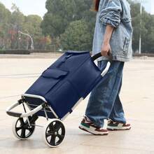 Shopping Trolley With Wheels,Trolley Black Foldable Shopping Cart,Removable Shopping Oxford Waterproof Bag,Black - Màu xanh lam - Xem 1