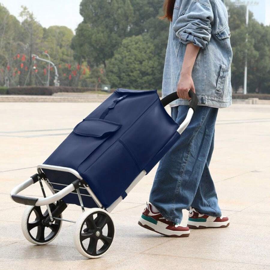 Shopping Trolley With Wheels,Trolley Black Foldable Shopping Cart,Removable Shopping Oxford Waterproof Bag,Black - Màu xanh lam - Xem 1