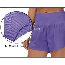 Womens High Waisted Running Shorts Quick Dry Athletic Workout Shorts With Mesh Liner Zipper Pockets - Purple - View 3