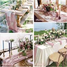 3/12pcs Bohemian Tablecloths, Cheesecloth Table Runners, Romantic Long Table Runners For Weddings, Baby Showers, Holiday Party Decorations, Rustic Gauze Tablecloths For Weddings, Baby Showers, Birthday Party Table Decorations, Reception Table Decorations - 彩色 - 查看 10