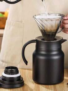 1pc 35oz Extra Large Capacity Handled Thermal Carafe, Latte Coffee , Travel Drinking Bottle, Stainless Steel Iced Tea Pot, Vacuum Insulated Double Wall Long Lasting Thermal Bottle - Includes Sediment Filter Strainer, Suitable For Coffee, Soy Milk, Beverages, Office Or Home Hot Water Bottle