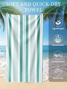 1 pieza Toalla de playa estampada con patrón de rayas verdes y blancas, toalla de baño, toalla de playa de estilo de moda, toalla de baño súper absorbente para baño, natación, fitness, yoga