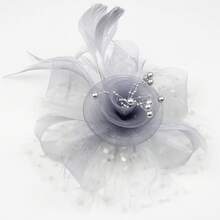 Fascinators Hat Women Tea Party Headband Derby Wedding Flower Cocktail Mesh Feathers Hair Clip - 1-銀灰色 - 查看 5