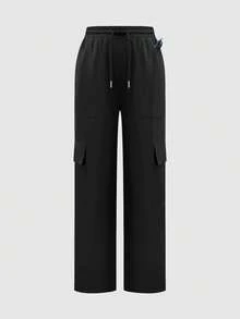 Women's Loose Straight Leg Multi-Pocket Work Pants, Elastic Waist Scrubs Nurse Scrubs Workwear For Dentist, Healthcare, Pet Hospital, Laboratory Uniform - Black - View 5