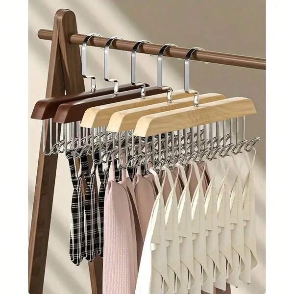 1pc Multi Functional Wooden Hanger With 8 Hooks -360 ° Rotating Hooks - Portable Underwear, Tie, Hat, Socks, Towels, Socks, And Gloves Wooden Hanger - Space Saving Design For Travel, Dormitory, And Home Use, Dormitory Organizer | Portable Drying Hanger | Multi Functional Hanger, Clothing Hanger, Independent Design, No Power Required, Car Wall Mounted Hanger, Perfect For Home Or Retail Use