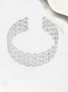 1pc African Exaggerated Metal Geometric Hollow Design Wide Collar Necklace, Creative Neck Ornament, Versatile Accessory For Spring/Summer