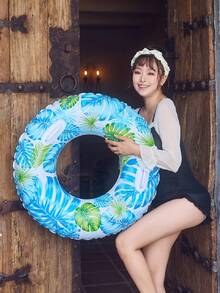 1pc Flamingo Pattern Oversized Thickened Swimming Ring With Handles, Adult Size, Anti-Rollover, Beginners Water Inflatable Floats Toy - Multicolor - View 4