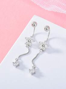 FOREVER QUEEN 1 PIEZA Anillo de ombligo de plata de ley 925 con borlas redondas, con colgante de flor y circonita cúbica, para perforación corporal