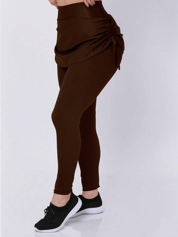 Women's Leggings With Stretched Skirt Gym Workout Fitness - Non-Transparency - Rust Brown - View 2