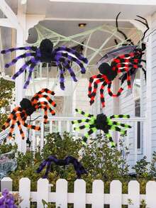 1pc 29.53in Halloween Spider, Red-Eyed Giant Spider,Giant Plush Spider Halloween Decoration, Colorful Furry Terrifying Halloween Spider Decorations Huge Terrifying Halloween Props, Realistic Furry Spider Sets Realistic Giant Scary Spider Props Decoration Halloween Spider Horror Fake,Party Prop, Outdoor Hanging Fake Spider Fall Autumn,Christmas - Multicolor - View 6