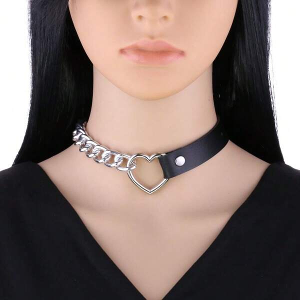 Collar gargantilla PU en forma de corazón estilo años 80, collar gótico, torques para mujeres y hombres, joyería vintage para fiesta