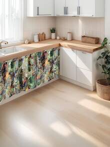 1pc Impressionist Painting Printed Cafe Curtain, Kitchen Doorway Decor Partition Curtain, Japanese Style Cloth Hanging, Year-Round Cabinet Valance Washstand Semi-Curtain, Dust Cover Curtain With No Drilling Required