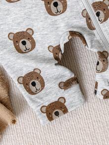 Baby Boy Cute Bear All-Over Print Zipper Jumpsuit - Grey - View 7