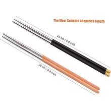 Set de regalo de 5 pares de palillos reutilizables, con palillos de madera empalmes y palillos de acero inoxidable, palillos metálicos alargados de estilo japonés y coreano de 9.8 pulgadas/25 cm - Por defecto - Ver 6