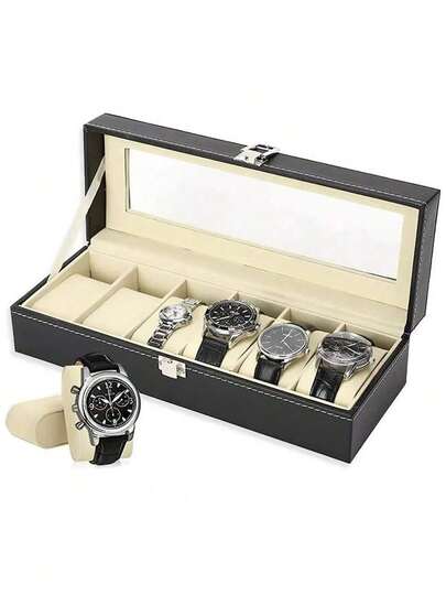 Relojero, Caja Organizadora Relojes Para Hombre, Organizador De Relojes Y Joyas Con 6 Ranuras
