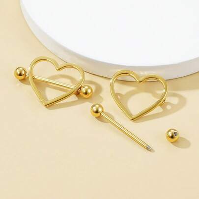 2pcs Fashionable Sexy Hollow Heart-Shaped Nipple Rings
