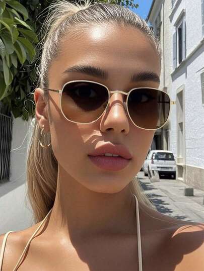 1 件女士金属多边形框架小脸休闲高品质时尚眼镜，适合户外、驾驶、日常使用、节日礼物