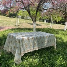 1 件蕾丝刺绣桌布，现代乡村奢华涤纶矩形桌布，家庭厨房咖啡厅野餐婚礼节日装饰