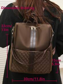 Anti-Theft Vintage Embroidered Quilted Backpack, Multifunctional Fashion Daily Bag, Multi-Pocket Lightweight Travel Bag, Large Capacity Minimalist Bookbag, Convenient Backpack Suitable For Students, Nurses, Teachers, Business People, Travel, Commuting, Shopping, Office, Dating, Hiking, Training, Work, Birthday Gift, Holiday Gift - Brown - View 3