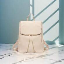 Backpack Womens With Long Purse Fashion Backpacks Beige Backpack Ladies PU Leather Waterproof Daypack Medium School Work Travel - Apricot - View 6